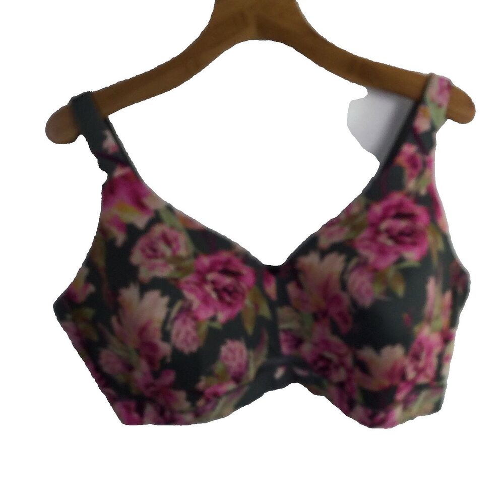 Cacique Womens Lightly Lined Unpadded Bra Floral Stretch Black Pink Size 44DDD